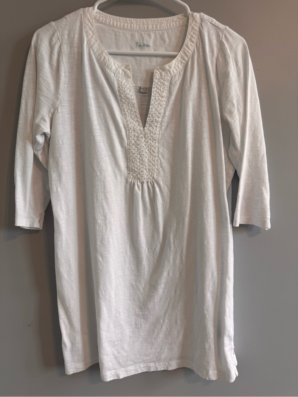 Boden White‎ Embroidered Split Neck Tunic Top 3/4 Sleeve US 8